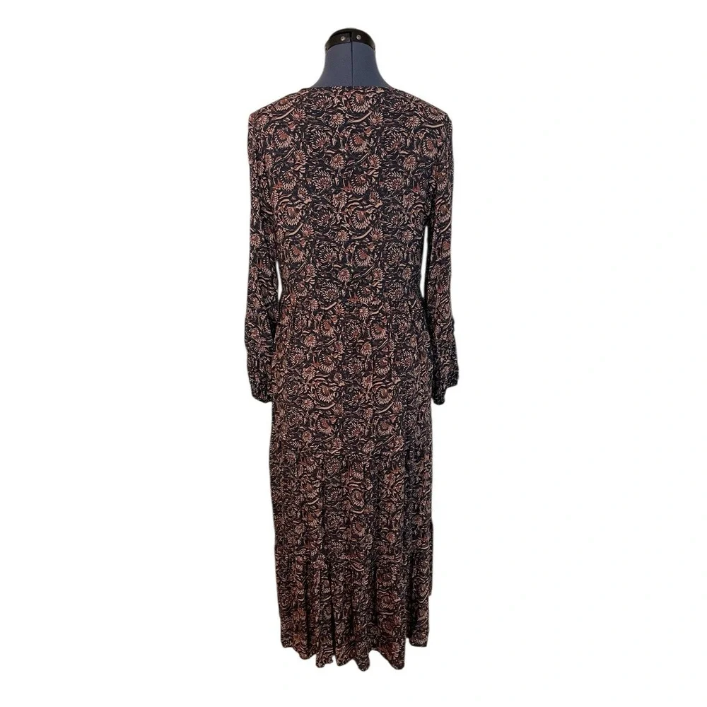 Faherty Isabella Floral Tiered Longsleeve Midi Dress Cottage Country Boho Fall S